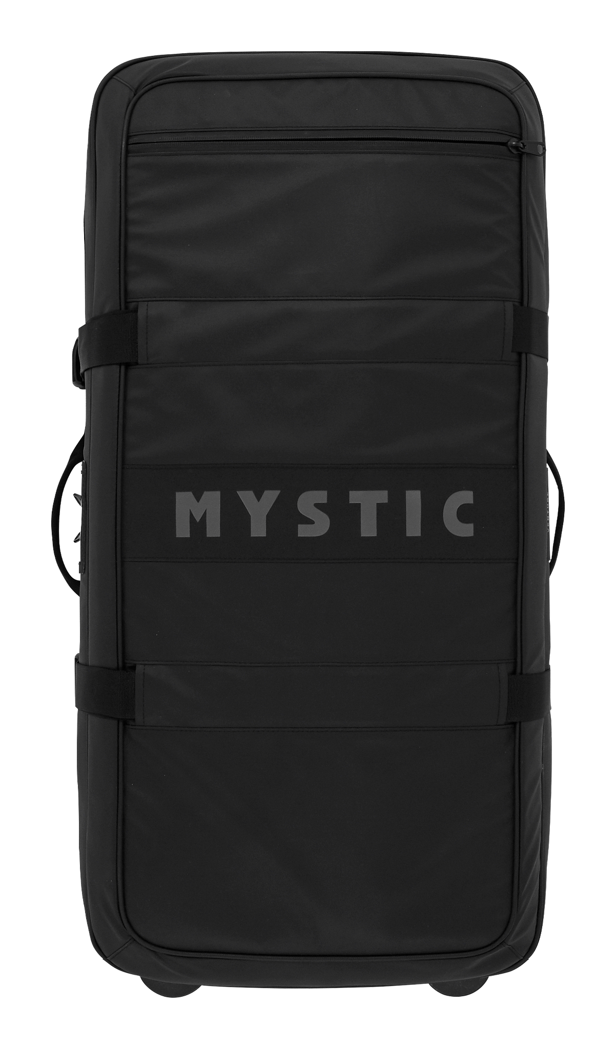 Mystic Venture Check-in Bag 2027 schwarzer Rollkoffer mit Griffen und MYSTIC-Schriftzug, Frontansicht