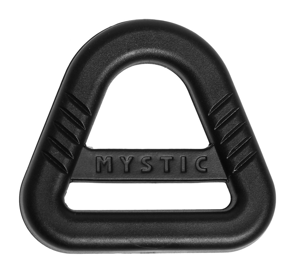 Mystic Adaptive Leash Eye 2.0 2027 schwarzes Verbindungselement aus Kunststoff mit ergonomischem Dreieck-Design und strukturierten Griffflächen, Frontalansicht