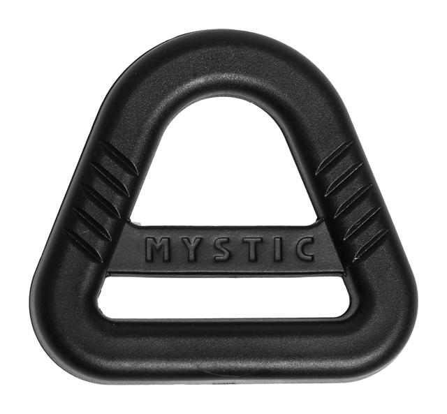 Mystic Adaptive Leash Eye 2.0 2027 schwarzes Verbindungselement aus Kunststoff mit ergonomischem Dreieck-Design und strukturierten Griffflächen, Frontalansicht