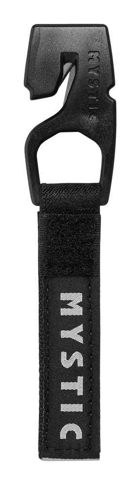 Mystic Safety Knife 2027, schwarzes Sicherheitsmesser aus Kunststoff mit ergonomischem Griff und Karabinerhaken, Vorderansicht