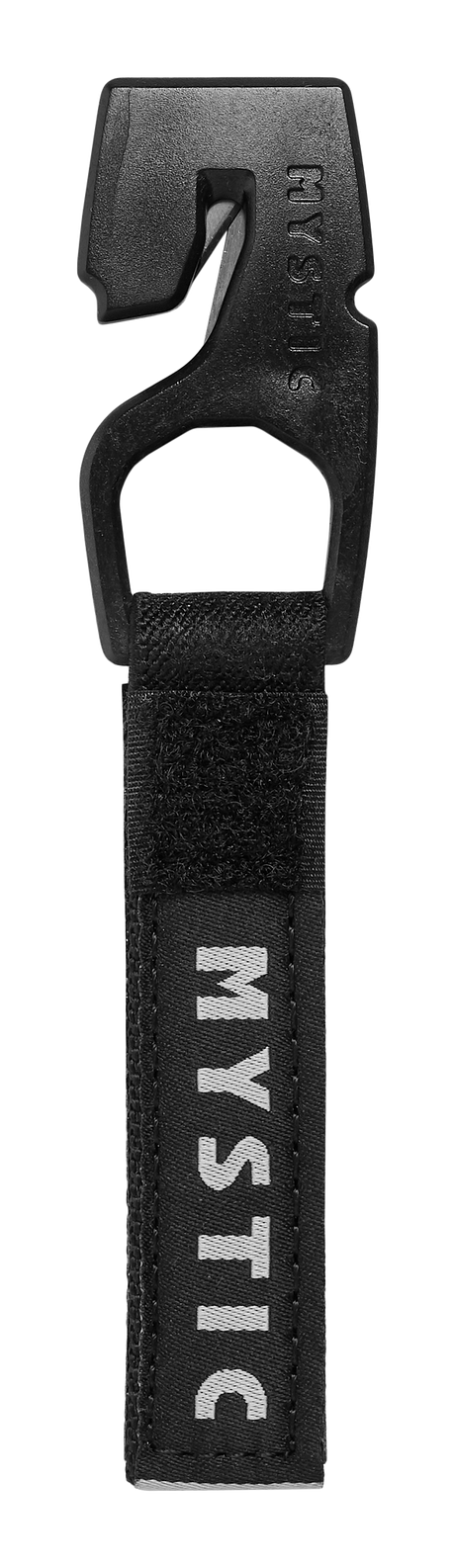 Mystic Safety Knife 2027, schwarzes Sicherheitsmesser aus Kunststoff mit ergonomischem Griff und Karabinerhaken, Vorderansicht