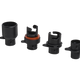 Mystic Kite Pump Extreme Adaptor Kit 2027, schwarze Kunststoffadapter in verschiedenen Größen, Draufsicht