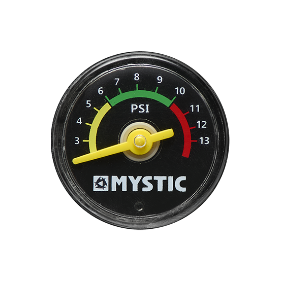 Mystic Spare Pump Gauge 2027, rundes Druckmessgerät mit schwarzem Gehäuse, farbigem PSI-Ziffernblatt und gelber Nadel