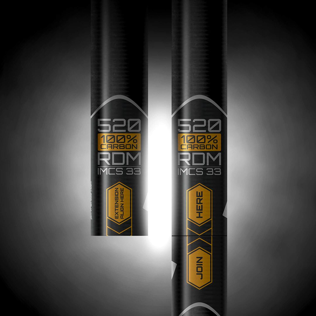 Patrik Mast RDM 100% Mast, schwarze Carbon-Konstruktion mit goldenen Markierungen, 520 MCS 33 Spezifikationen sichtbar