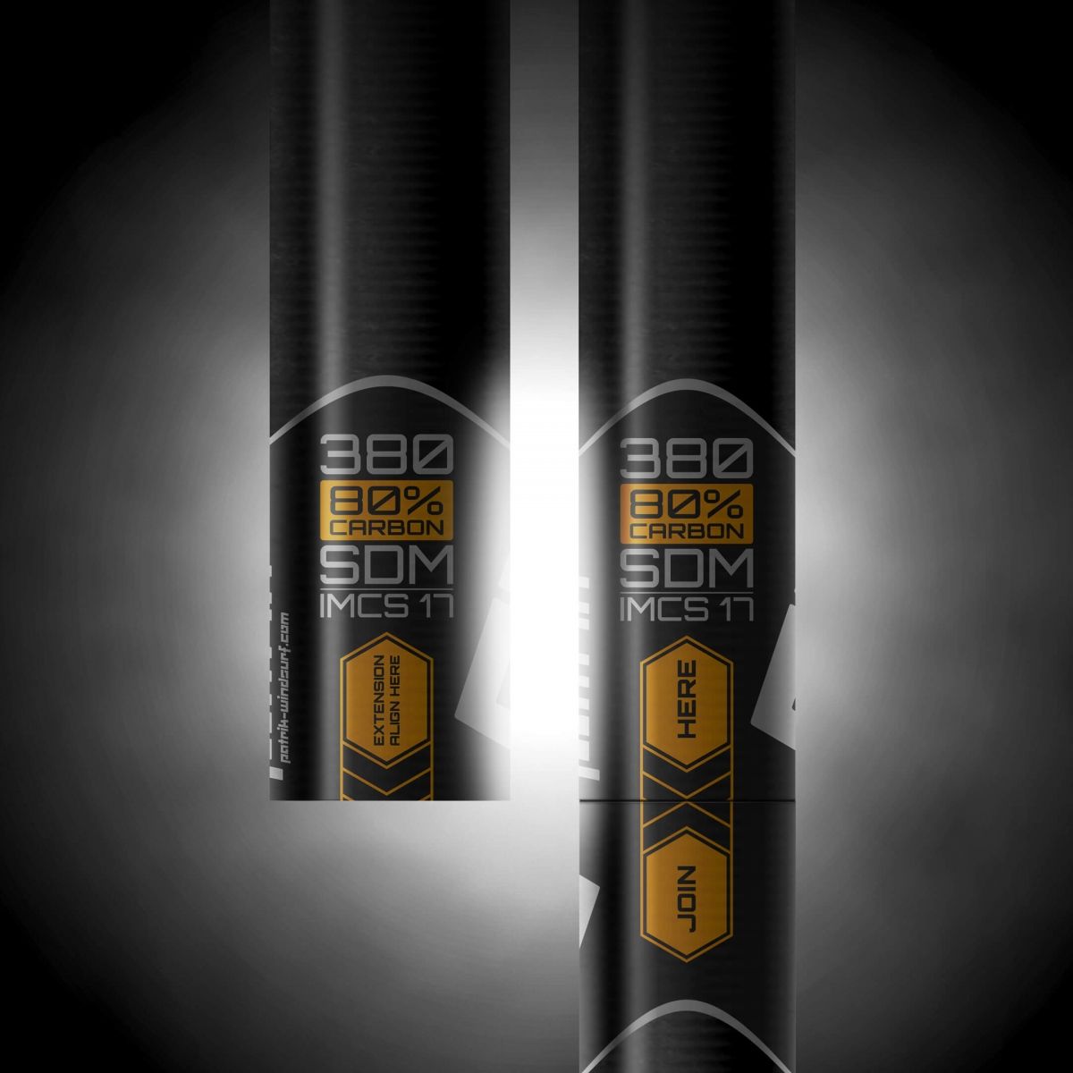 Patrik Mast SDM 80% Windsurfmast schwarz mit goldenem 80% Carbon Etikett, Detailansicht
