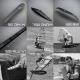 Patrik AEON Windsurf Set mit Mast, Baum, Segel und Board in verschiedenen Größen und Ansichten