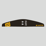 Patrik Foil Back Wing schwarz mit gelben Logos, Draufsicht auf Flügelform mit technischen Markierungen