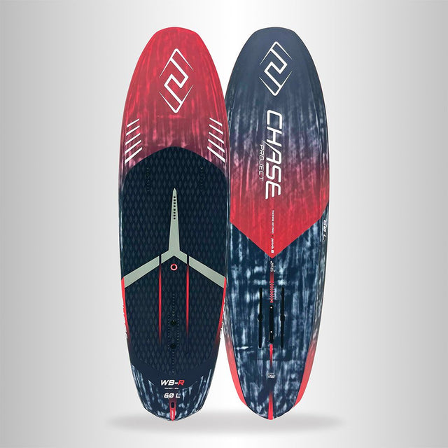 Chase WB-R Wingfoil Raceboard in Rot und Dunkelblau, Draufsicht mit Flügel, Composite-Material