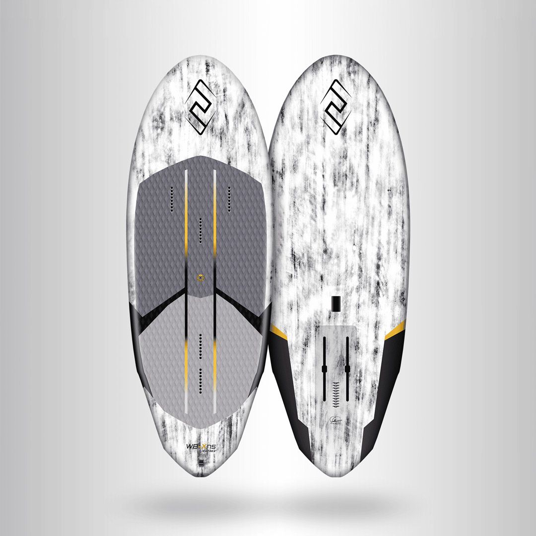 Chase WB-X Foilboard weiß mit grauem Deck, Vorder- und Rückseite, Flügelprofil sichtbar