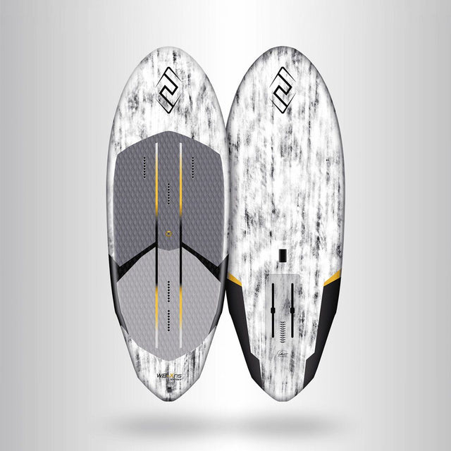 Chase WB-X Foilboard weiß mit grauem Deck, Vorder- und Rückseite, Flügelprofil sichtbar